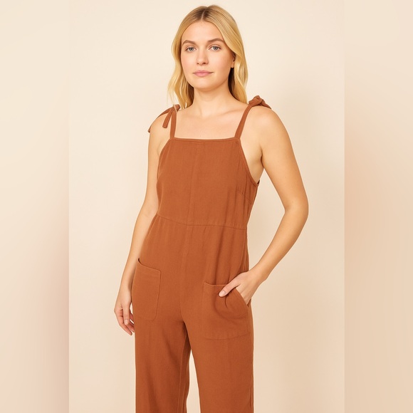 Universal Thread Linen Blend Tie Strap Jumpsuit - Size L - Picture 1 of 5